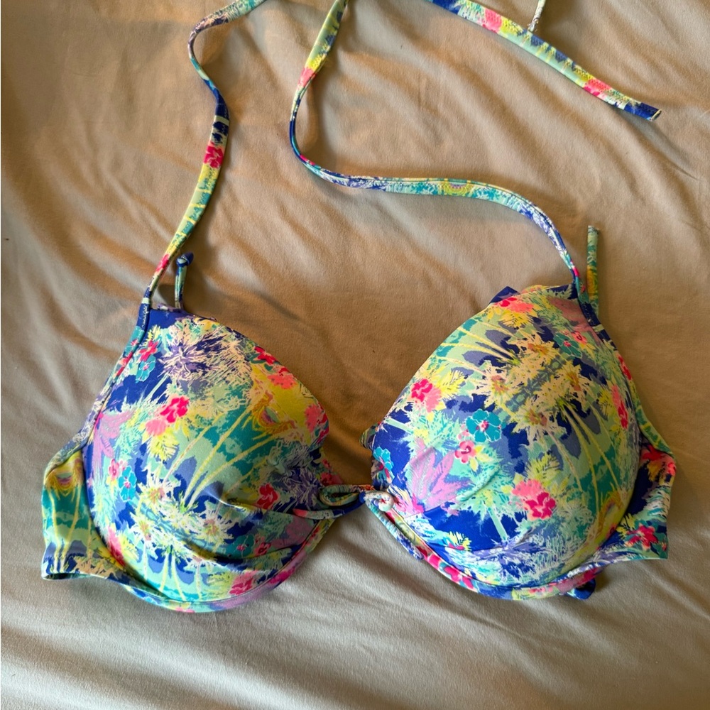 Victoria's Secret Neon Lime and Multicolor Bikini Top